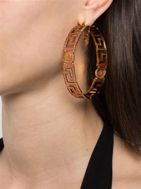 versace chain medusa earrings|versace greca hoop earrings.